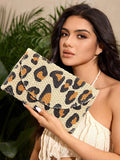 Leopard print clutch bag for beach and summer vacations front view