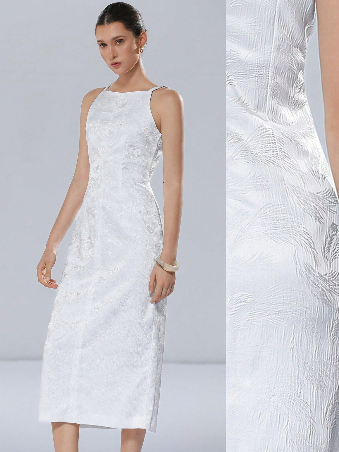 Step into the spotlight with this Elegant White Feather Jacquard Satin Dress, crafted to make every romantic wedding season unforgettable. Its delicate feather pattern and smooth satin fabric dance together to create a look that’s both graceful and playful. Perfect for twirling on the dance floor or stealing glances down the aisle, this dress combines sophistication with a touch of whimsy for your special day.