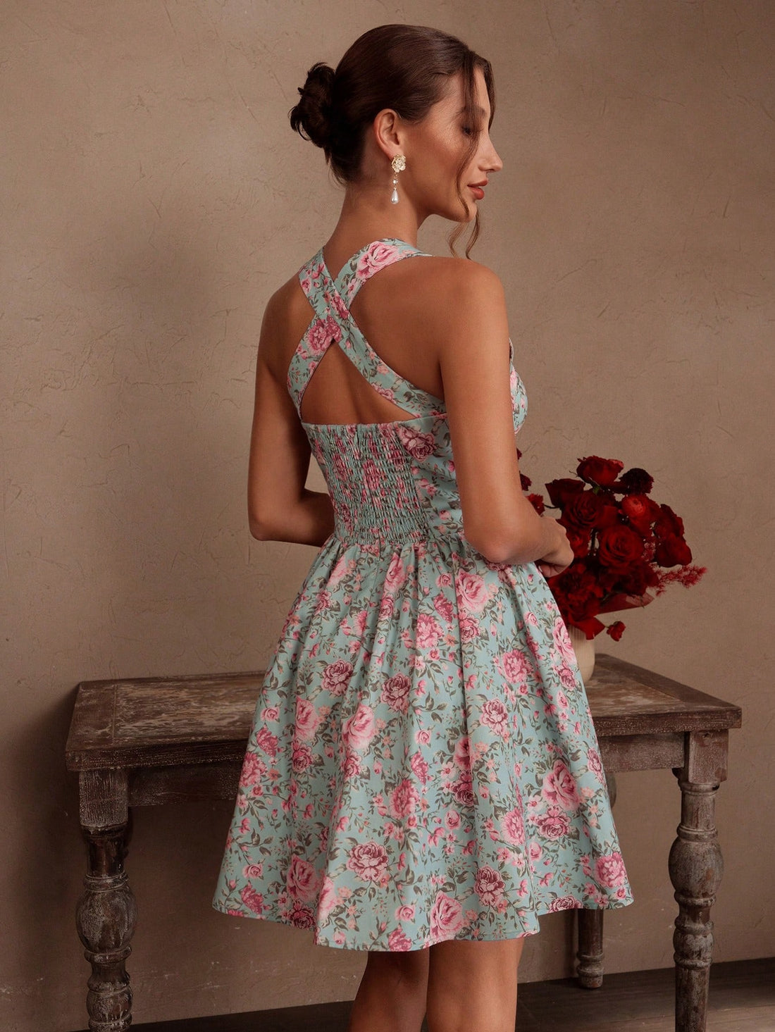 Step into summer with this playful Women’s French Romantic Rose Print Halter Backless A-Line Dress. Its flirty halter neckline and breezy A-line cut keep you cool and comfortable, while the romantic rose print adds a touch of French elegance. Perfect for beach festivals or holiday strolls, this dress brings effortless charm wherever you go. Embrace the sunshine and dance in style!