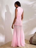 Pink sleeveless mock neck maxi dress side view
