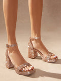 Silver rhinestone ankle strap platform sandals side view image 6