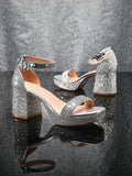 Rose gold rhinestone platform sandals with ankle buckle strap image 22