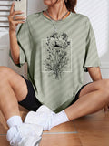 Image 10 - fit detail of Summer Floral Print Drop Shoulder T-Shirt for Women - Casual Round Neck Style