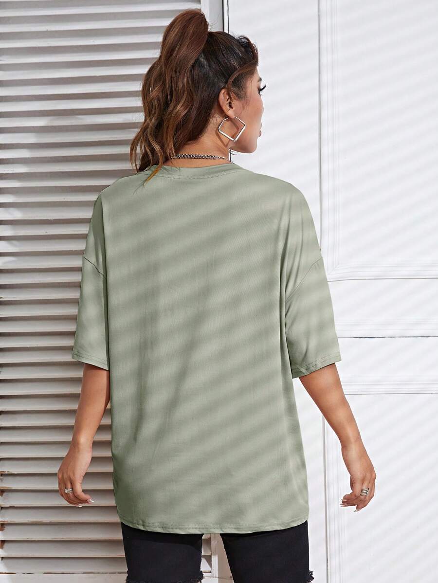 Image 11 - print detail of Summer Floral Print Drop Shoulder T-Shirt for Women - Casual Round Neck Style