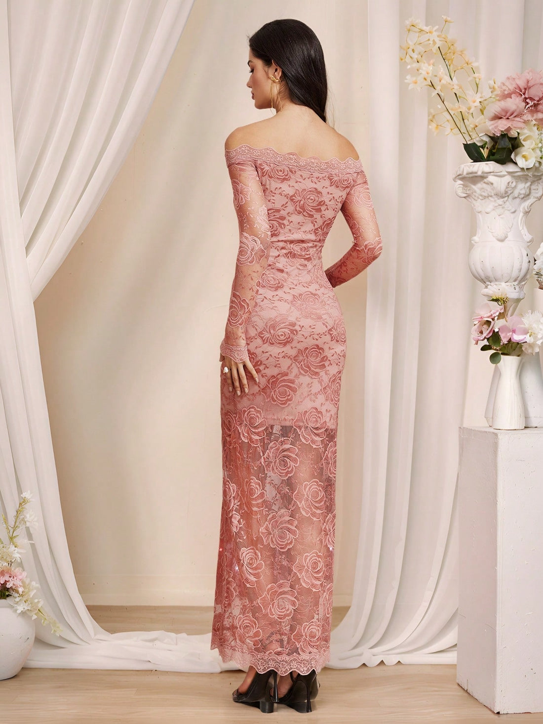 Get ready to turn heads with our Elegant Off-Shoulder Lace Dress for Women. Perfect for special occasions, this dress features delicate lace and an off-shoulder design that adds a touch of elegance. Make a statement and feel confident in this stylish dress.