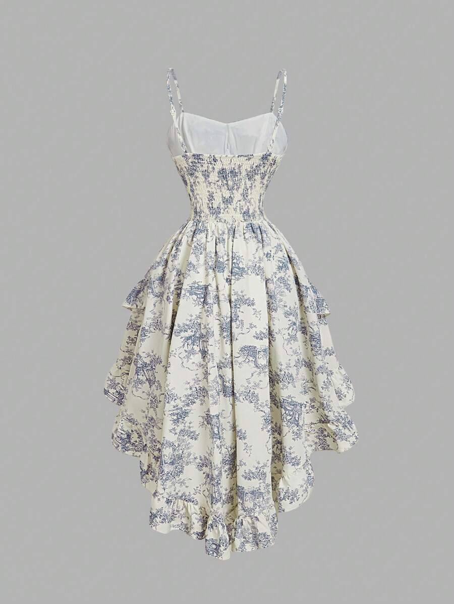 Embrace timeless elegance with this vintage-inspired sweetheart neckline dress, designed for your most memorable moments. Featuring delicate ruffle edges and graceful tiered layers, this midi dress combines romantic charm with modern sophistication. The fitted silhouette flatters your figure while the high waist creates a flattering line. Spaghetti straps and a backless design offer a touch of allure, perfect for graduation ceremonies, summer tea parties, and special occasions. 