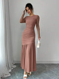 Elevate your fall wardrobe with this Chic Autumn Women's Mesh Long Sleeve Dress, a sophisticated choice for work, school, and everyday elegance. Designed with delicate mesh long sleeves and a flattering silhouette, this dress blends timeless style with modern comfort, making it an ideal outfit for teachers, office professionals, and women who appreciate polished fashion.