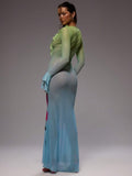 Green mesh maxi dress view 3