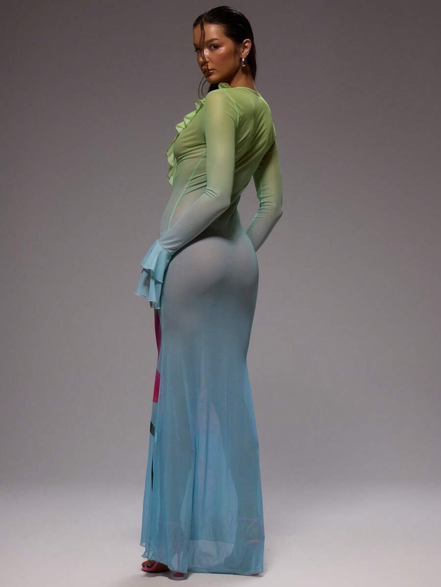 Green mesh maxi dress view 3