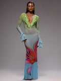 Green mesh maxi dress view 5