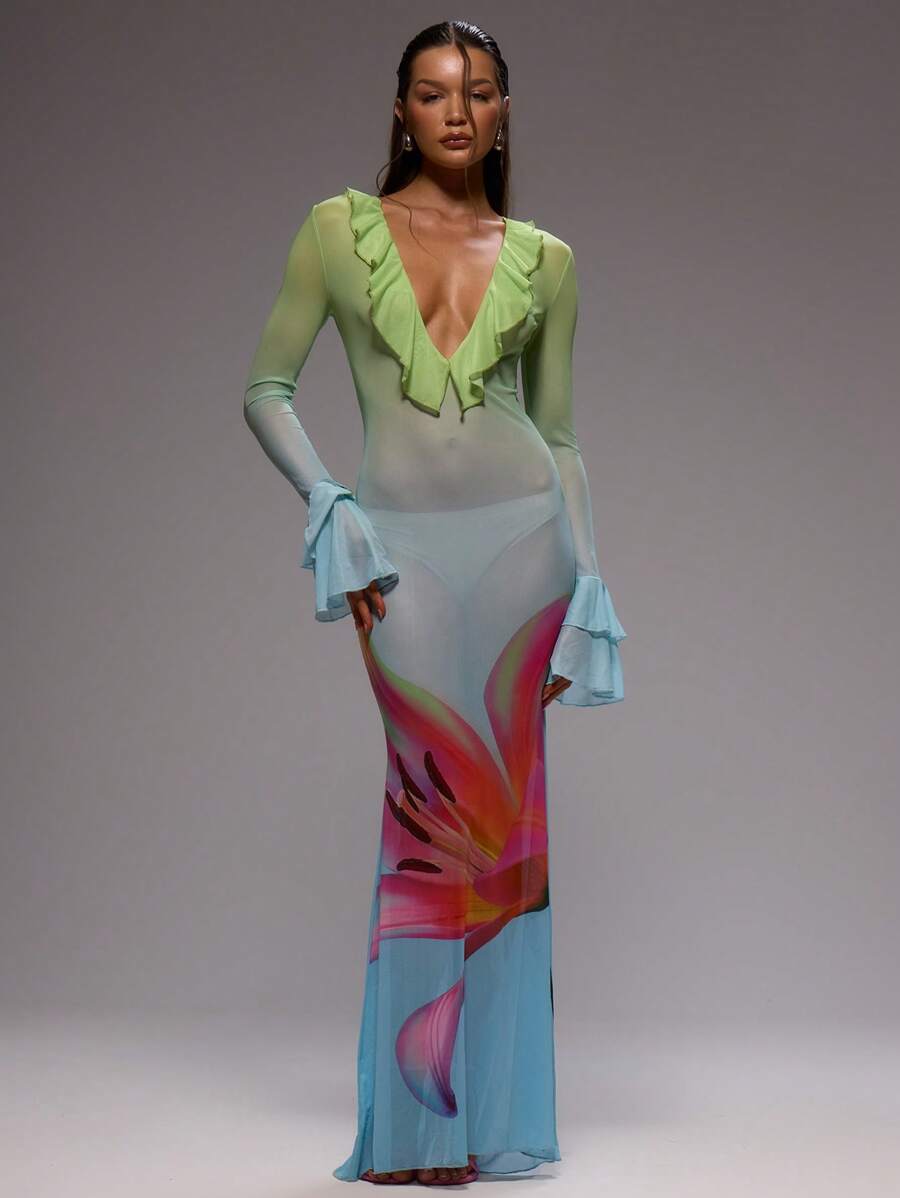 Green mesh maxi dress view 5