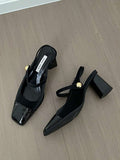 vintage peep toe block heel pumps image 30 showing visible heel, toe, strap, color, and material details