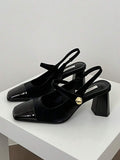 vintage peep toe block heel pumps image 31 showing visible heel, toe, strap, color, and material details
