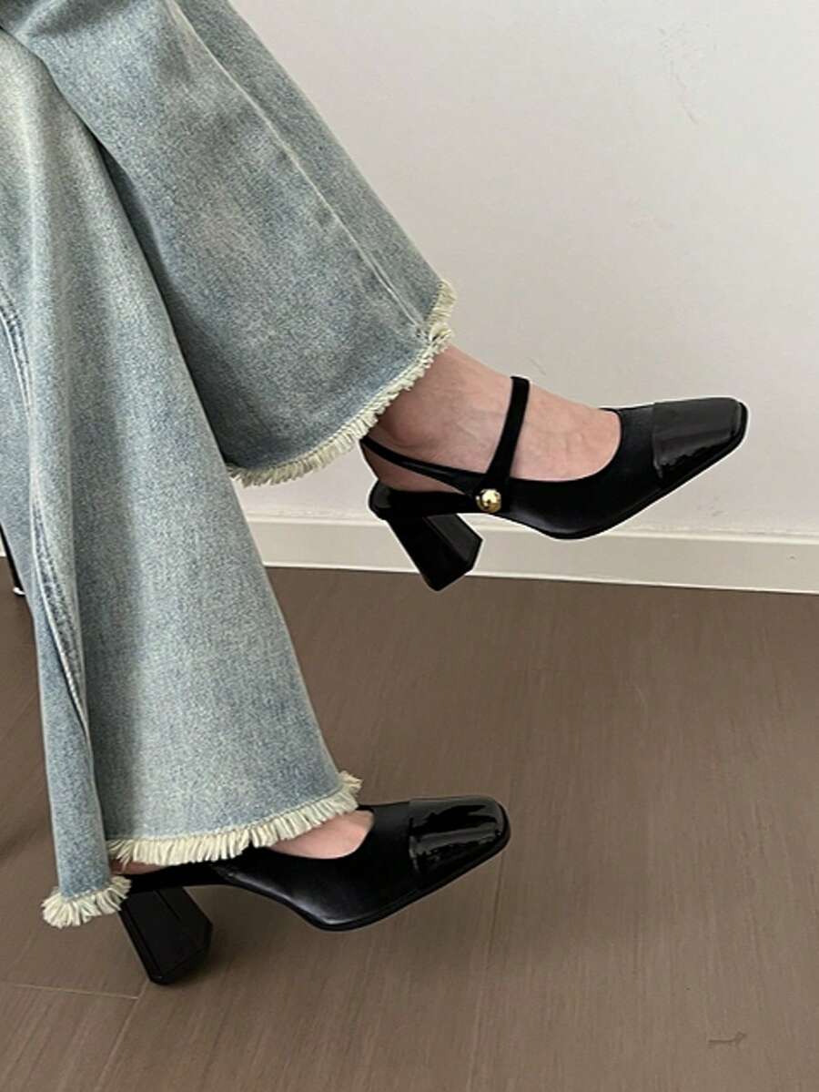 vintage peep toe block heel pumps image 32 showing visible heel, toe, strap, color, and material details