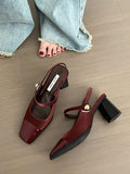 vintage peep toe block heel pumps image 27 showing visible heel, toe, strap, color, and material details