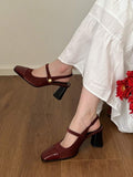vintage peep toe block heel pumps image 29 showing visible heel, toe, strap, color, and material details