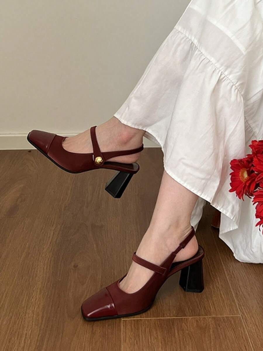 vintage peep toe block heel pumps image 29 showing visible heel, toe, strap, color, and material details