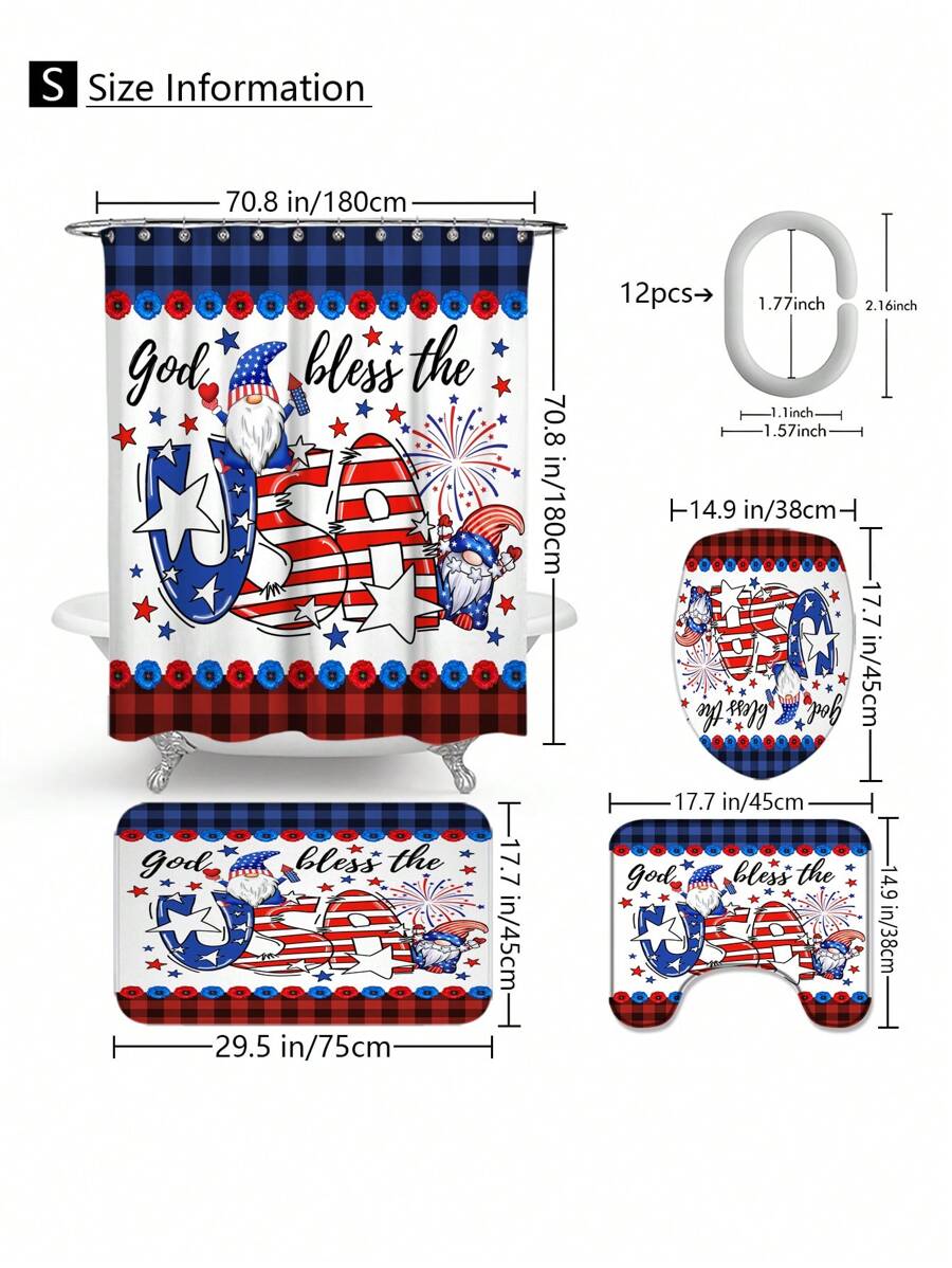 Add a festive touch to your bathroom with this 4-piece Independence Day decor set! Featuring a waterproof shower curtain, a comfy mat, and matching toilet seat covers, it’s designed to bring patriotic cheer while keeping your space dry and cozy. Perfect for celebrating in style and making every day feel like a holiday!