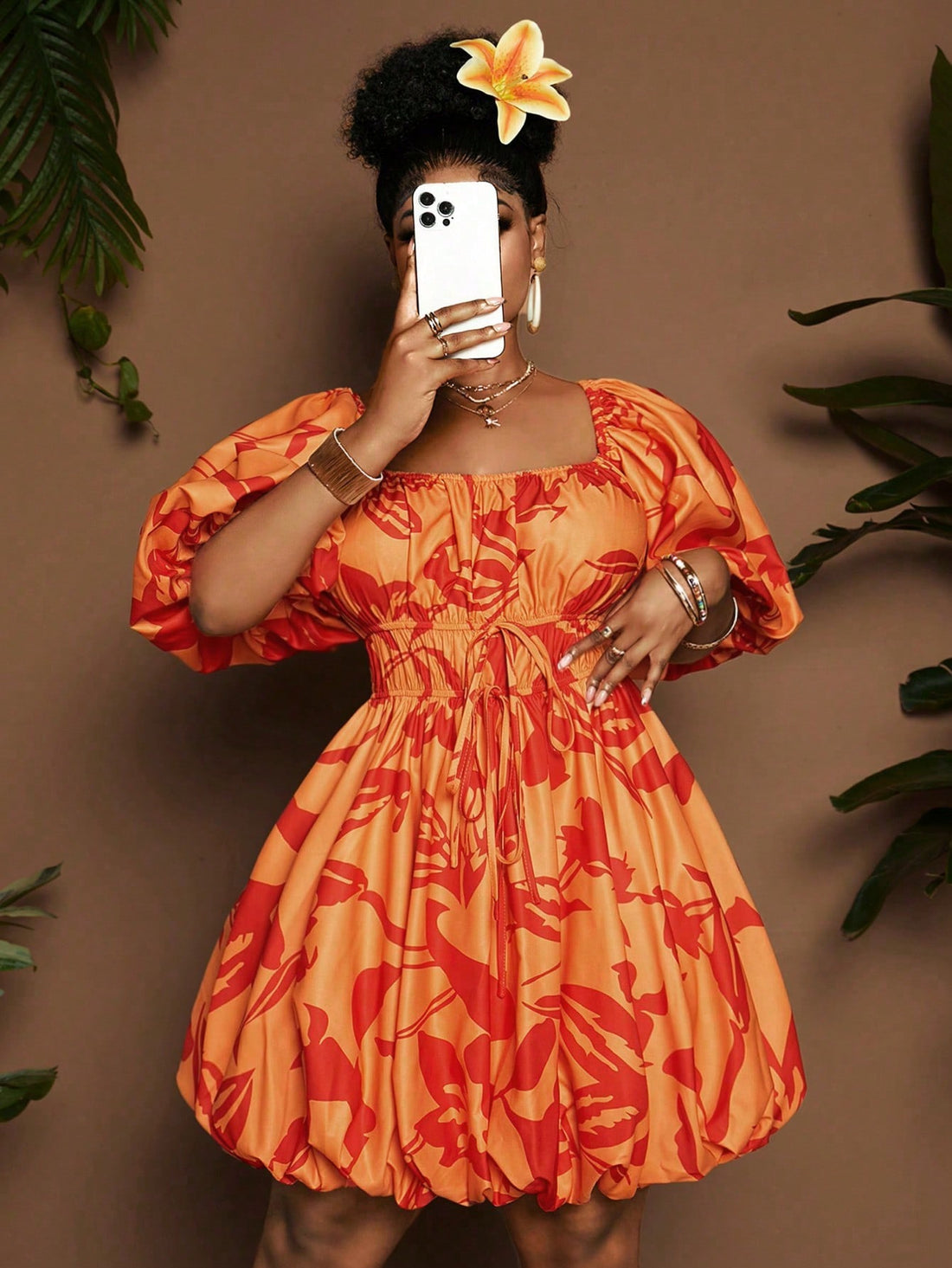 Twirl into any casual holiday event with this fabulous plus size floral dress! The playful lantern sleeves add a touch of drama, while the flirty ruffled hem ensures you'll be swishing and swaying all evening long. Perfect for garden parties, brunches, or whenever you want to feel effortlessly chic while turning heads!