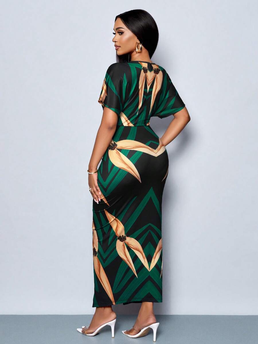 Step into the spotlight this spring and summer with this playful, elegant printed bodycon dress. Featuring a flattering V-neck and a daring thigh slit, it’s designed to move with you and keep all eyes on you at every party or holiday gathering. Lightweight and stylish, it perfectly blends comfort with a chic vibe for unforgettable moments.