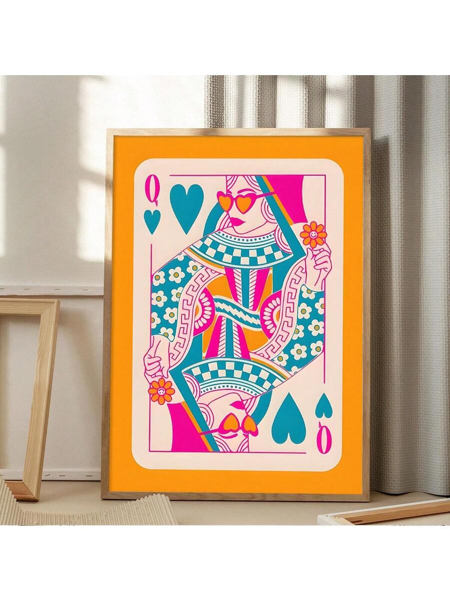 Vibrant pink card-themed canvas wall decor with cream border
