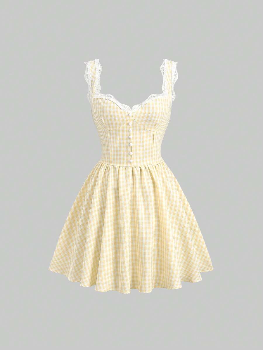 Step out in style with this Chic Pink Plaid Dress, featuring delicate lace trim and flirty spaghetti straps. Its French-inspired A-line silhouette flatters every figure, making it perfect for modern women who love a playful yet elegant look. Whether you're brunching with friends or enjoying a sunny day out, this dress adds a touch of charm and fun to your wardrobe.