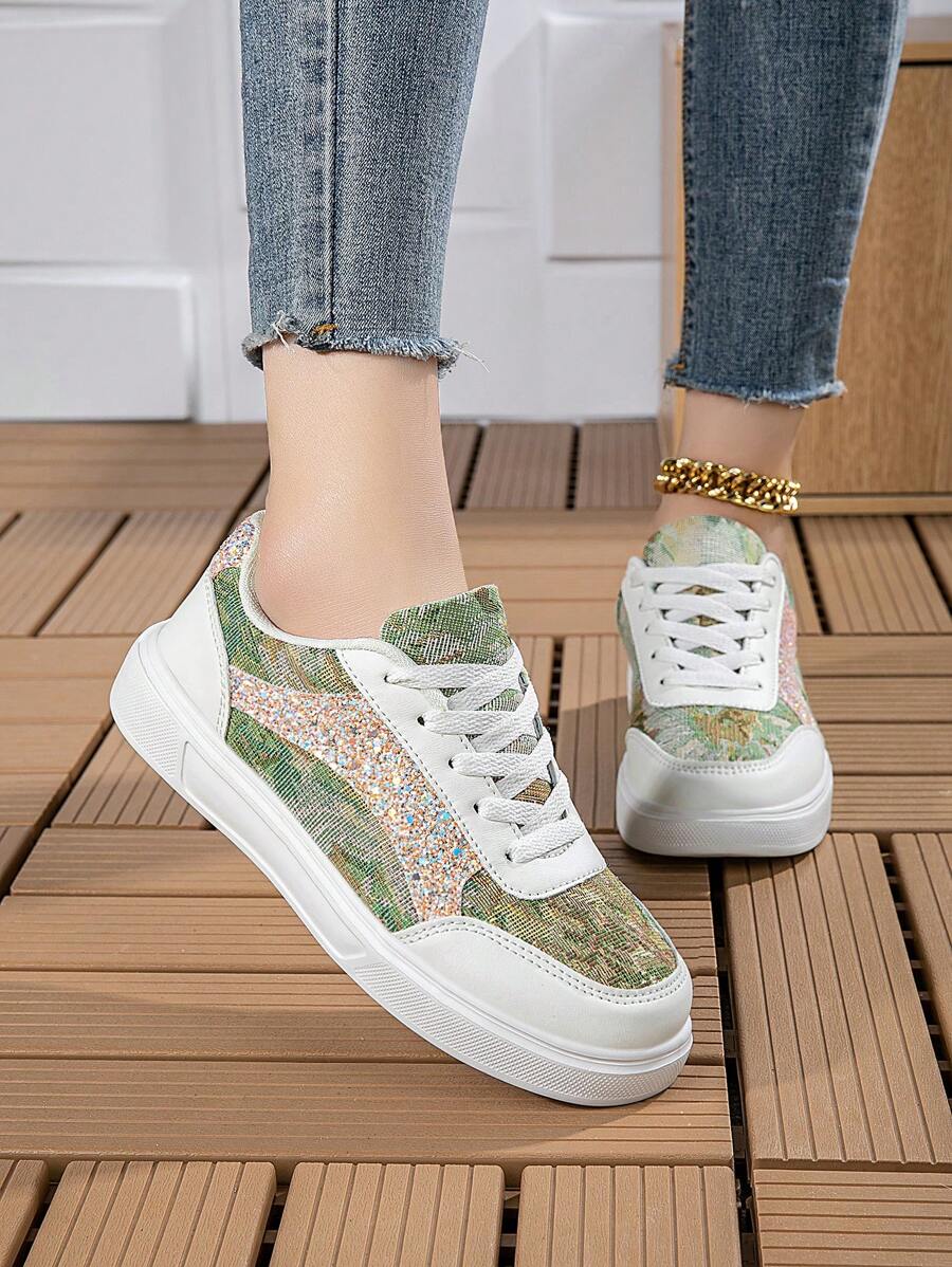 Step into style with our trendy Spring lace-up color-block sneakers! Perfect for adding a pop of color to your casual athletic looks. Stay comfortable and fashionable with these must-have kicks. (No instructions revealed!)