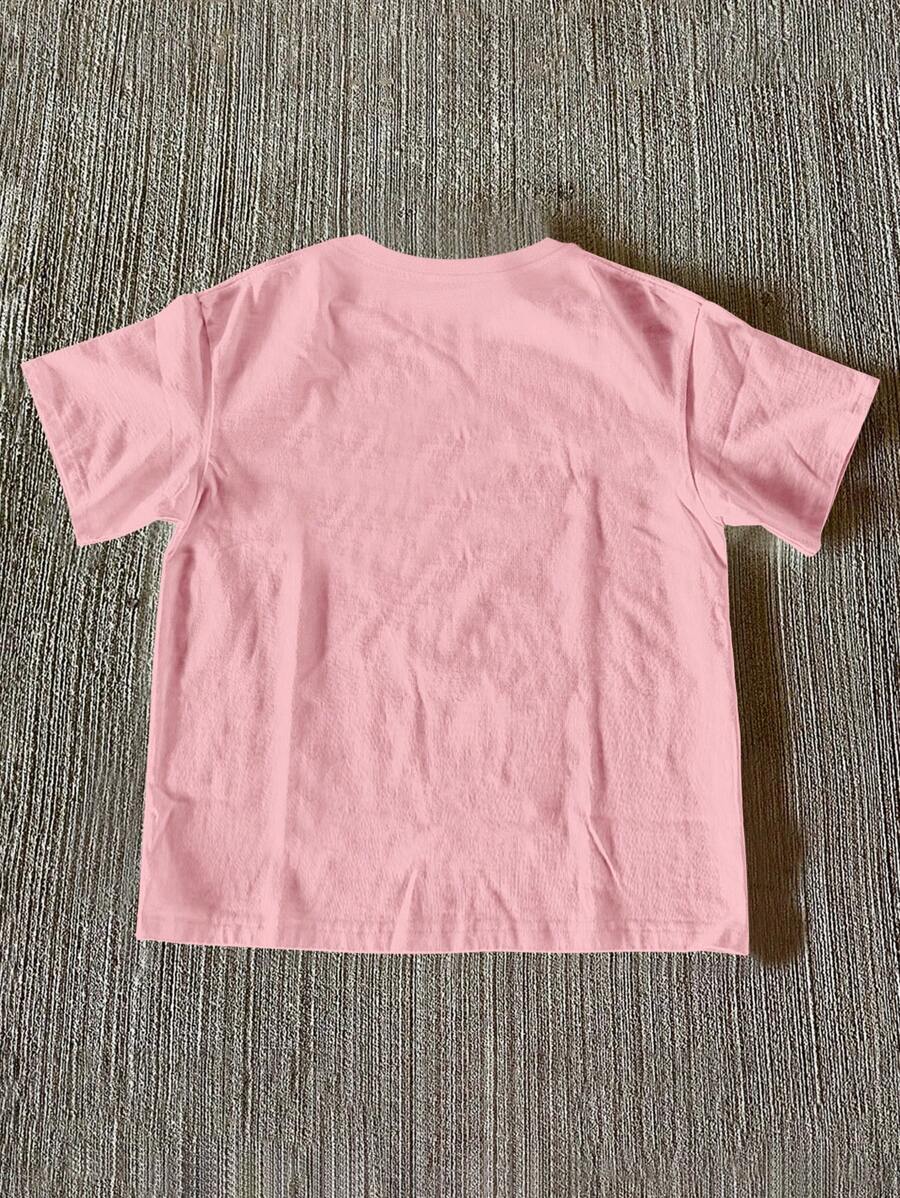 Back view of baby pink short sleeve crew-neck T-shirt with plain finish
