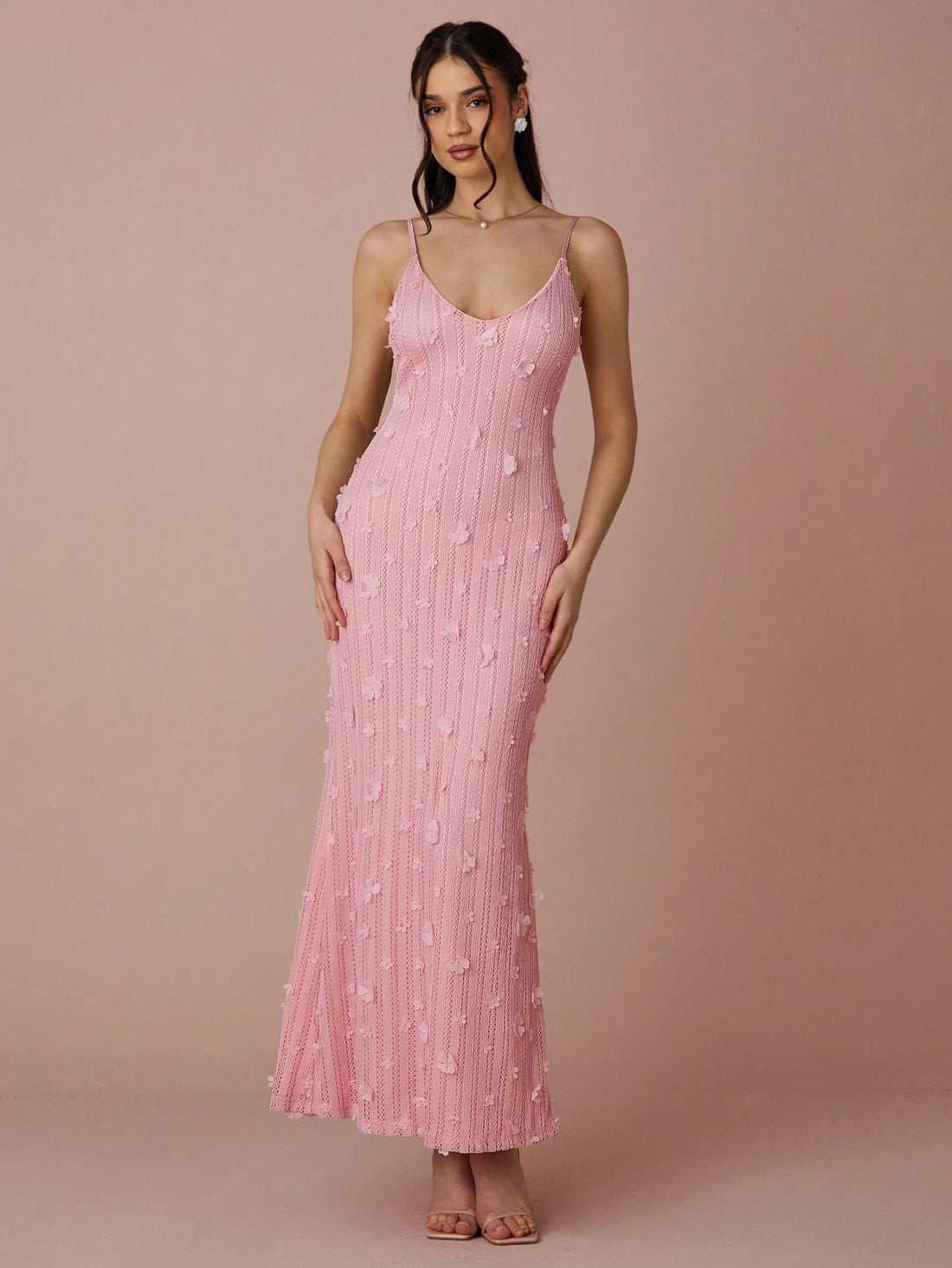 Turn heads in this Elegant Pastel Pink Mermaid Maxi Dress, featuring stunning 3D floral accents. Perfect for any occasion - from vacations to graduations, weddings to festivals. Embrace your playful side and make a statement with this unique and eye-catching dress!