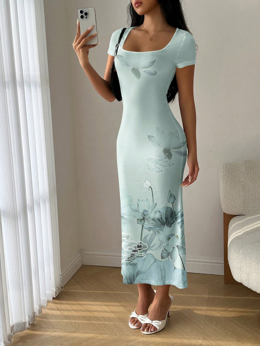 Make a splash this summer with our Summer Square Neck Mermaid Bodycon Dress. Featuring a flattering square neck and playful ruffle trim, this dress is perfect for stylish warm weather looks. The bodycon fit will hug your curves, while the mermaid style adds a touch of whimsy. A must-have for any fashion-forward individual!