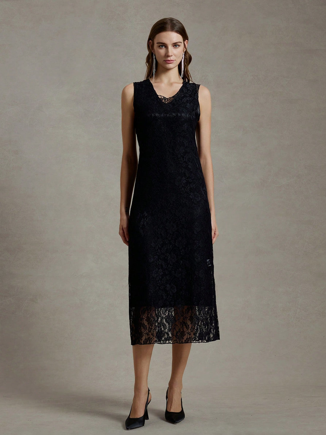 Step into summer with this elegant sleeveless lace long dress, designed to keep you cool and stylish by the beach. Its delicate lace details add a touch of romance, while the flowing silhouette ensures comfort and grace. Perfect for sunny days and seaside strolls, this dress effortlessly blends sophistication with a playful summer vibe.