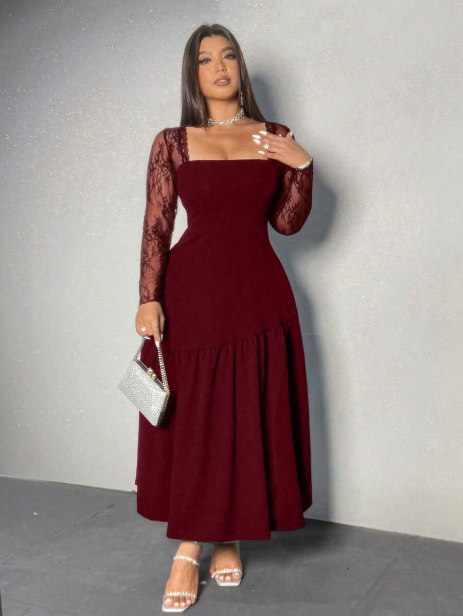 Step out in style with this Elegant Plus Size Lace Sleeve A-Line Jumpsuit Dress. Featuring delicate lace sleeves and a flattering A-line silhouette, it combines minimalist charm with a sexy edge. Perfect for making a confident statement at any event while staying comfortable and chic.