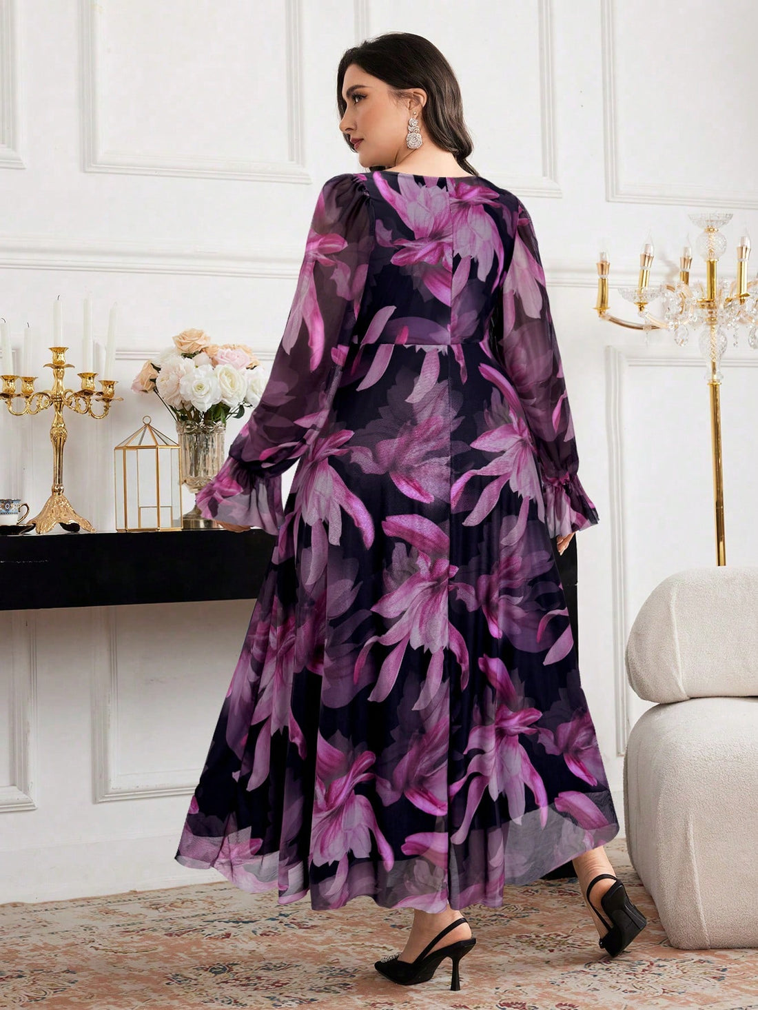 Step into the spotlight with this Elegant Plus Size Pink Floral Mesh Maxi Dress. Its dreamy pink mesh, adorned with delicate floral prints, pairs perfectly with a flattering square neck and long sleeves for a graceful yet fun vibe. Flowing and light, it’s made to twirl through any special occasion with confidence and charm. Feel fabulous, flirty, and unforgettable in every step!