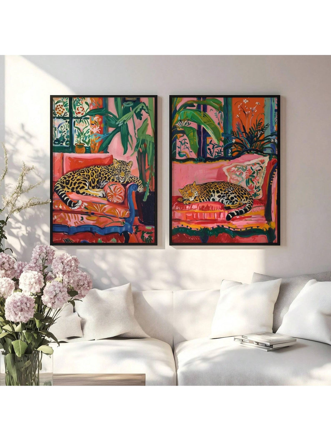 Transform your space with this striking 2-piece leopard canvas wall art set, designed to infuse contemporary jungle aesthetics into any room. Each canvas features expertly rendered leopard patterns that blend natural wildlife imagery with modern design sensibilities. The coordinated pair works seamlessly in bedrooms, living rooms, or offices, creating visual interest without overwhelming your décor. High-quality canvas construction ensures durability and vibrant color retention, while the versatile design c