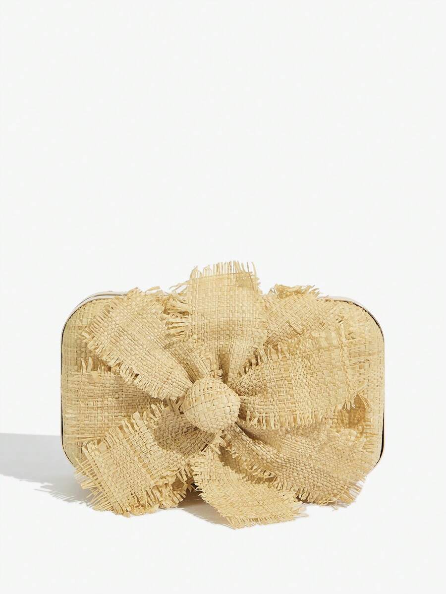 Side view of woven mini evening bag for vacation styling