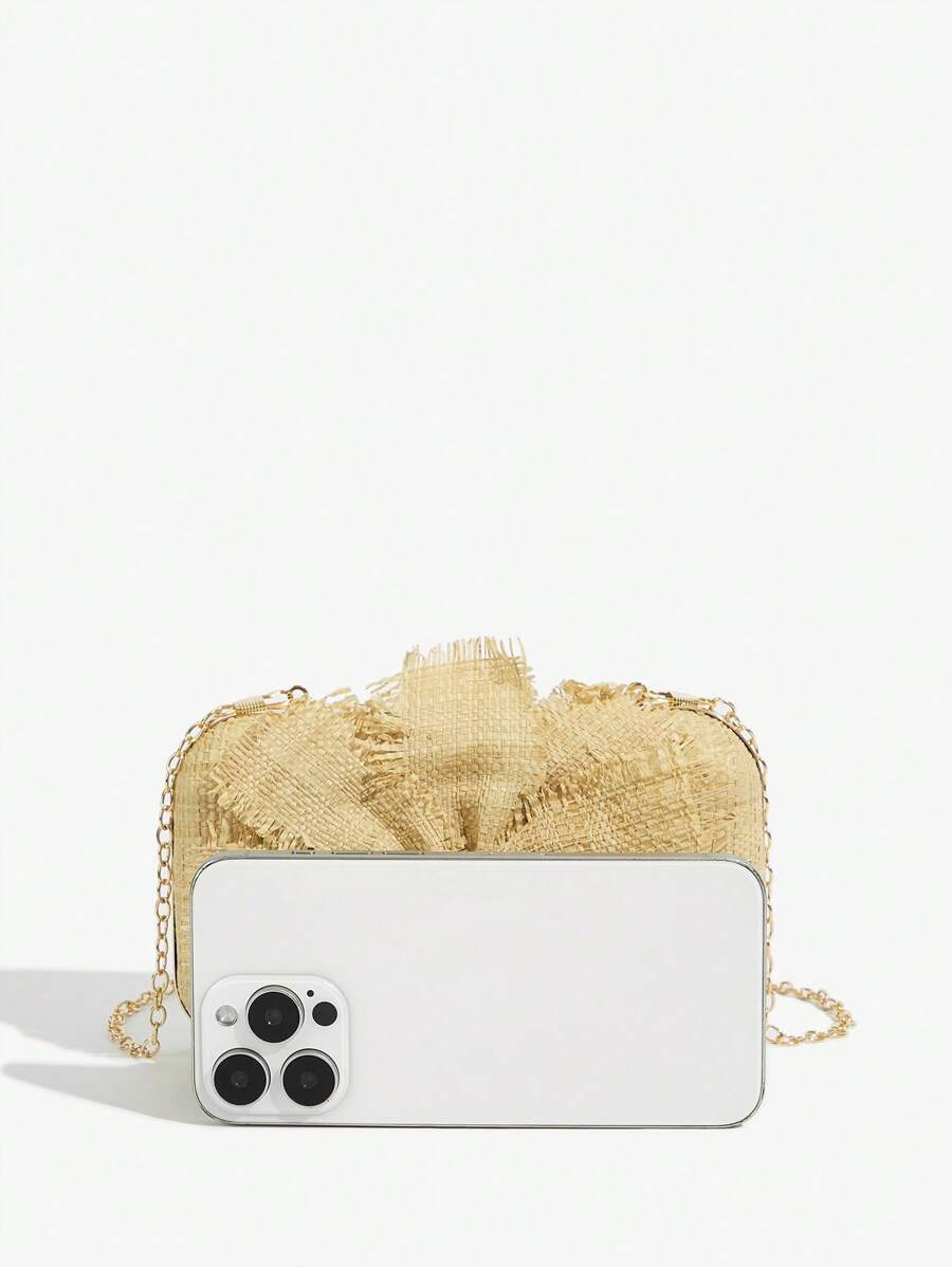 Back view of apricot flower clutch bag for women