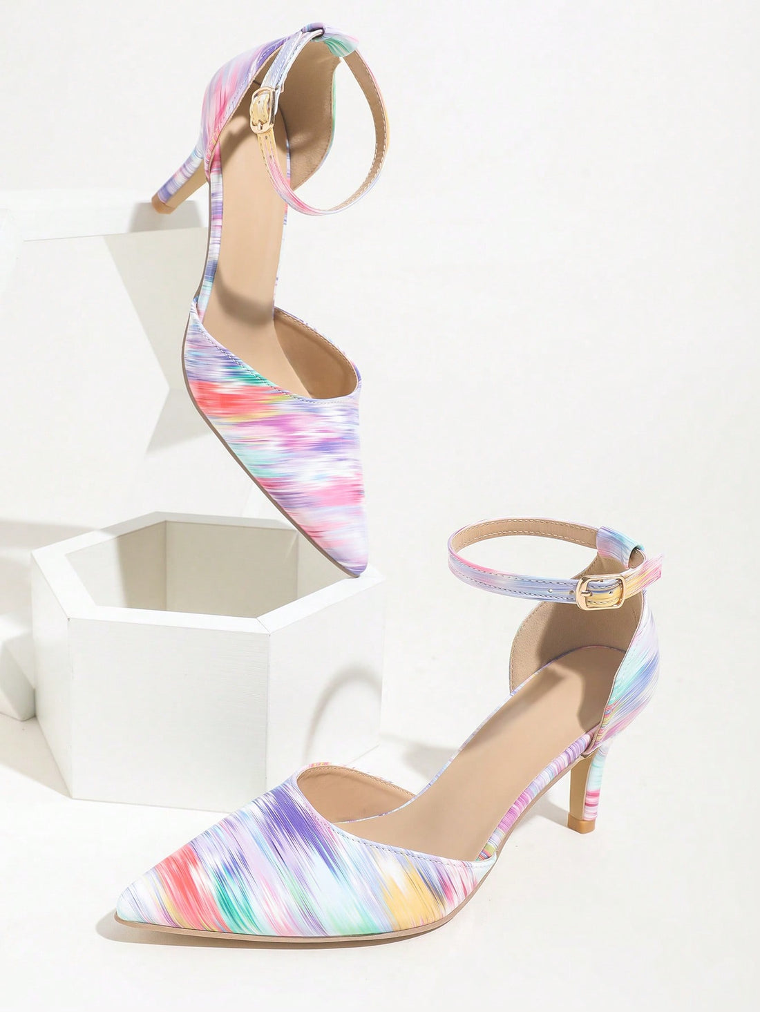 Take a step in style with our Elegant Multi-Color Satin High Heel Sandals. The pointed toe and buckle design add class and versatility to this must-have shoe. Made with premium satin material, these sandals offer both comfort and fashion, perfect for any occasion. Make a statement with every step!