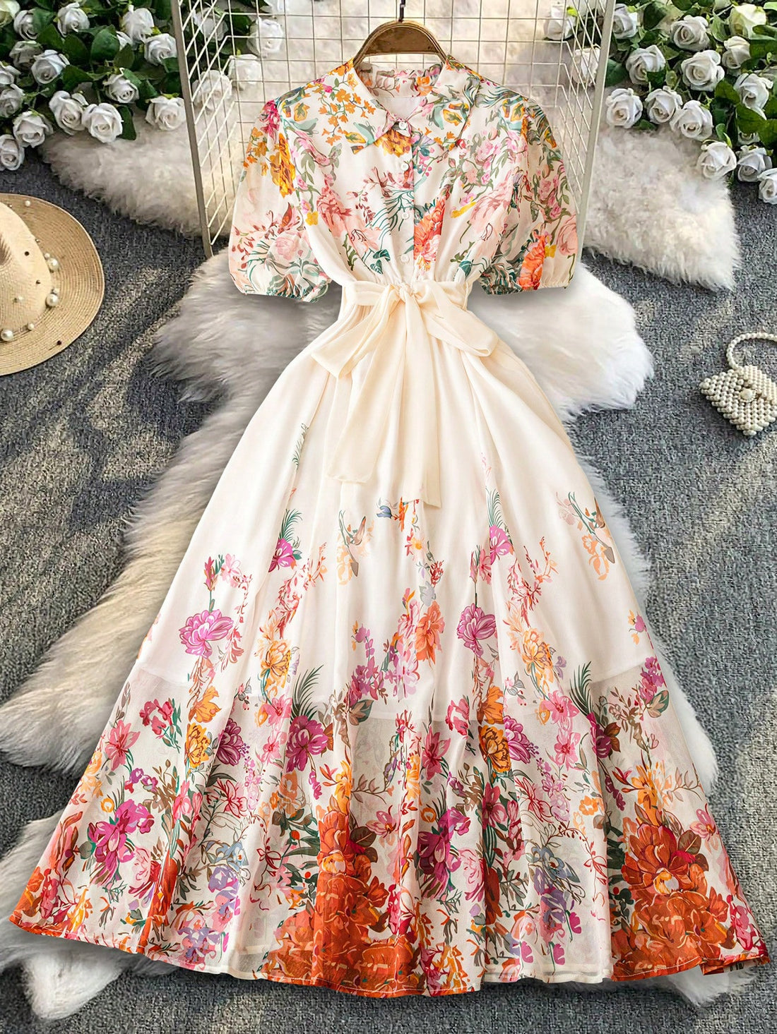 Step into effortless charm with the Court Plus Size Chiffon Dress. Its breezy chiffon fabric and vibrant floral print bring a splash of joy to your casual vacation wardrobe. Short sleeves and button cuffs add a flirty touch, making it perfect for sunny strolls or seaside dinners. Embrace comfort and style in one playful package!