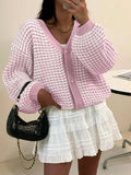 Front view of Women’s Plaid V-Neck Button-Up Cardigan for Effortless Style and Comfort in Multicolor plaid