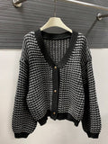Detail shot of Women’s Plaid V-Neck Button-Up Cardigan for Effortless Style and Comfort button-up front placket