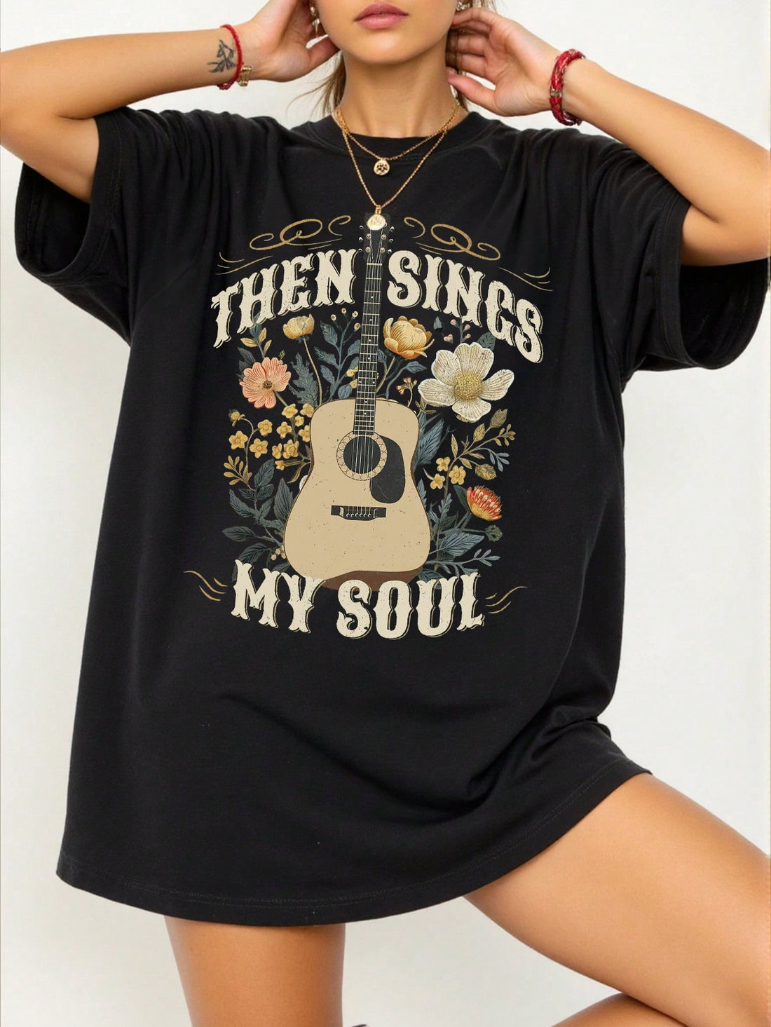 Embrace your musical side with this trendy plus size t-shirt featuring a cool guitar letter print! Perfect for summer days when you want to rock your casual style with a playful edge. The short sleeves keep you comfortable while the eye-catching design turns up the volume on your everyday wardrobe. Pair with jeans or shorts for an effortlessly stylish look that hits all the right notes!