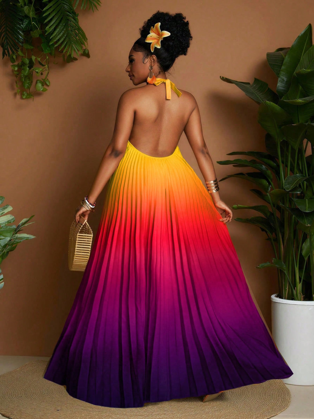 Flaunt your curves in this head-turning halter neck dress! The eye-catching ombre print transitions beautifully, creating a stunning visual effect that's perfect for warm-weather adventures. With its flattering plus-size fit and sexy halter design, you'll turn heads at every spring brunch or summer soirée. Who's ready to slay the season?