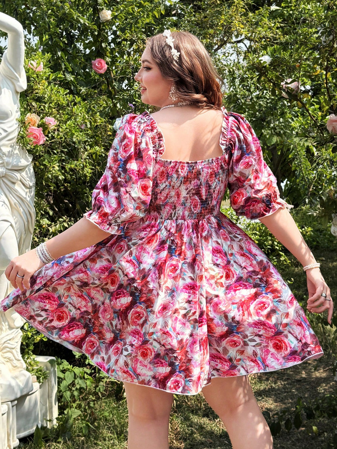 Stand out this summer with our Plus Size Elegant Floral Summer Dress! Trendy allover print adds stylish flair. Perfect for fashion-forward women looking for a fun and playful outfit. Stay cool and chic in this must-have dress. (Sunglasses and sandals not included.)