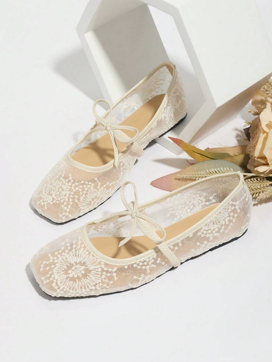lace bow Mary Jane flats image 1 showing visible Mary Jane flat design and low sole