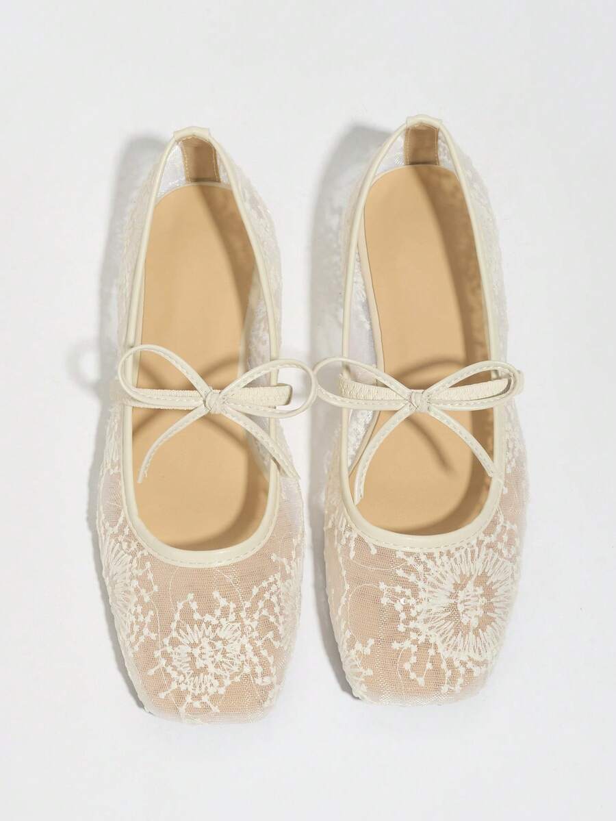 lace bow Mary Jane flats image 1 showing visible Mary Jane flat design and low sole