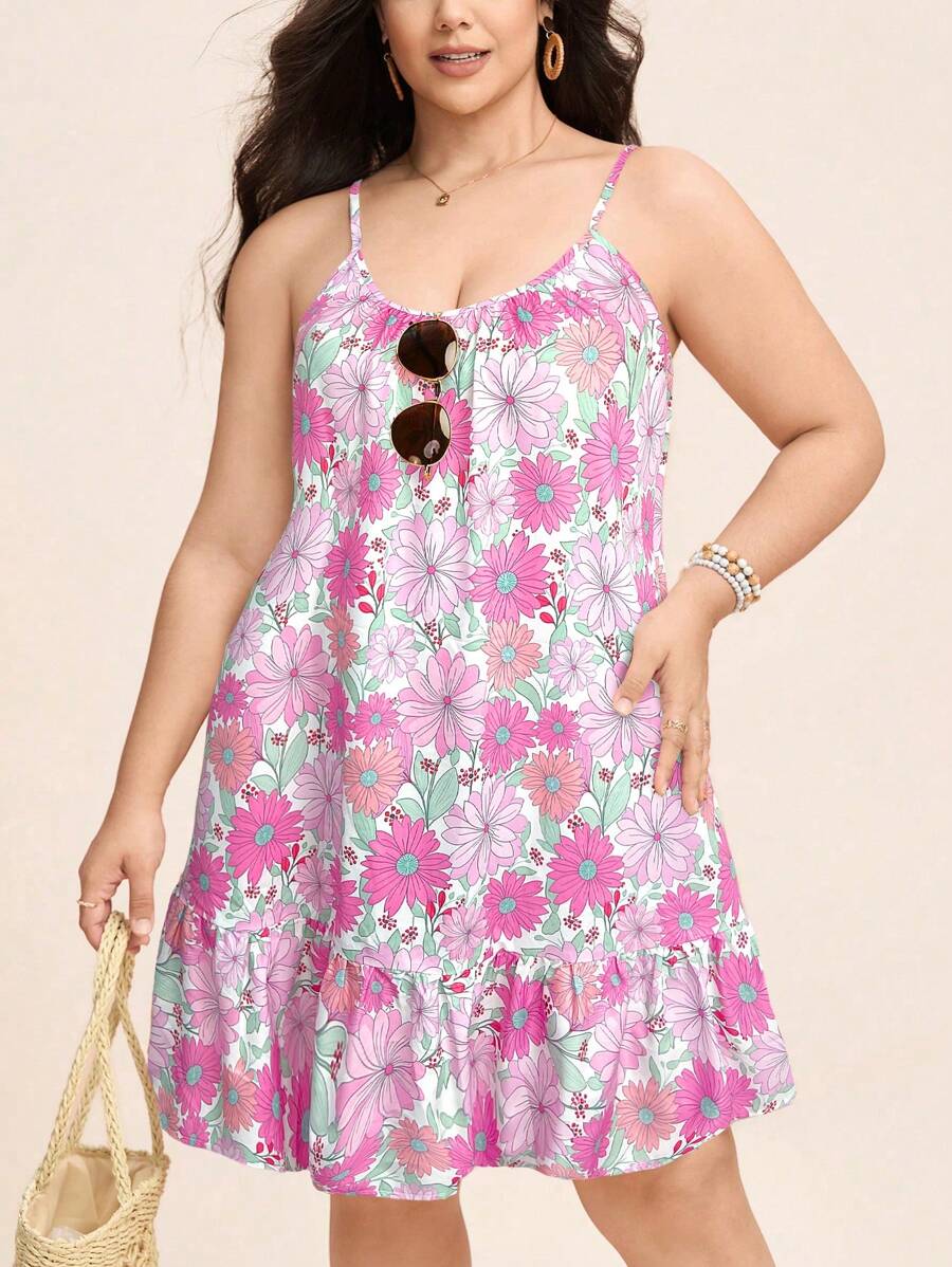Embrace sunny days in this playful plus size floral print suspender dress, perfect for a carefree bohemian vibe. The adjustable straps let you customize the fit for all-day comfort, while the breezy design keeps you cool and stylish. Whether you're strolling through a summer market or enjoying a picnic, this dress adds a splash of fun and effortless charm to your wardrobe.