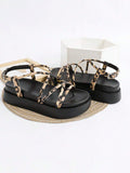 Cream monochrome platform sandals product view with open toe ankle buckle and chunky sole