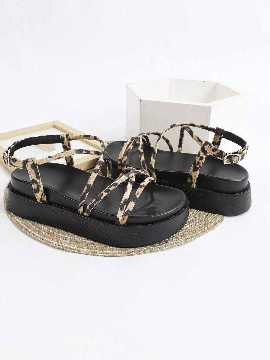 Cream monochrome platform sandals product view with open toe ankle buckle and chunky sole