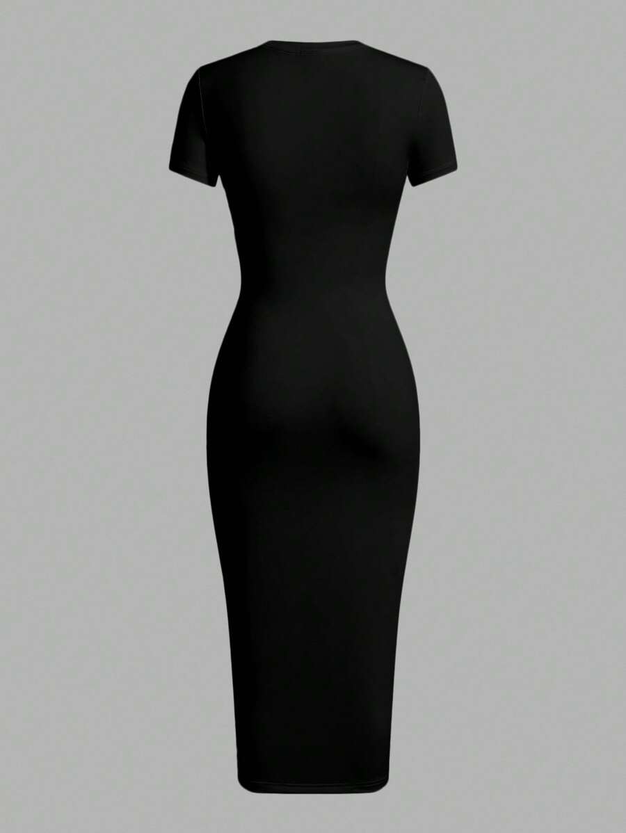 Back view of chic plus-size summer dress with california slogan - casual minimalist style for effortless fashion with summer styling for summer casual wear