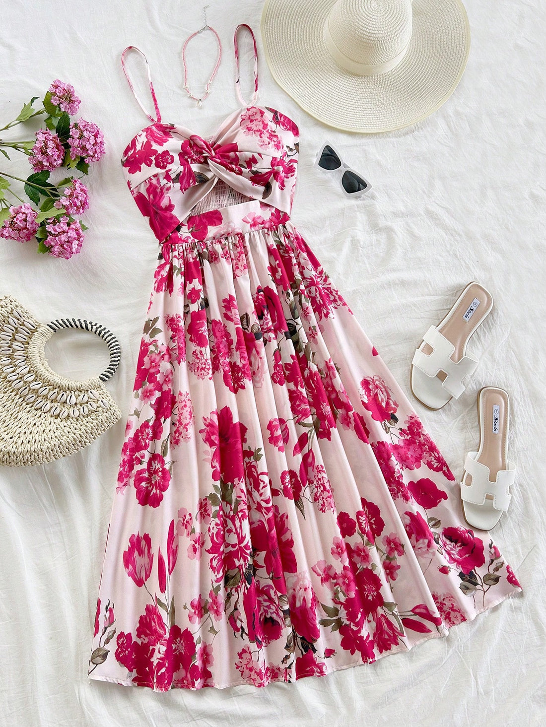 Sway into vacation mode with our Tropical V-Neck Midi Dress! This flirty A-line cami dress features a flattering V-neckline and adjustable tie waist that cinches in all the right places. Perfect for beach strolls or sunset dinners, it's the carefree piece your suitcase has been begging for. Just add sandals and you're ready for paradise!
